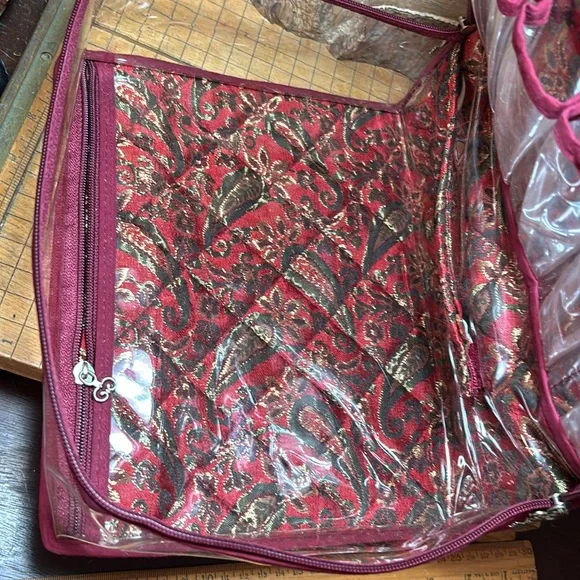 Travel Makeup Cosmetics Jewelry Bag Red Paisley Quilt Large 10”Lx8.25”Wx4”D GUC - Picture 15 of 17